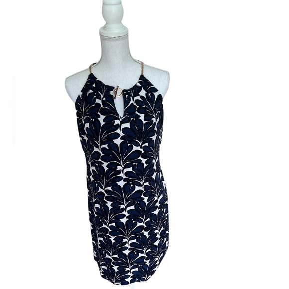 Ivanka Trump Navy Palm Print Halter Shift Dress M Sophisticated Resort Preppy - Picture 2 of 9